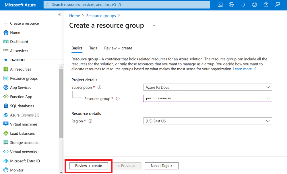 Azure resource group details - select the image to enlarge it