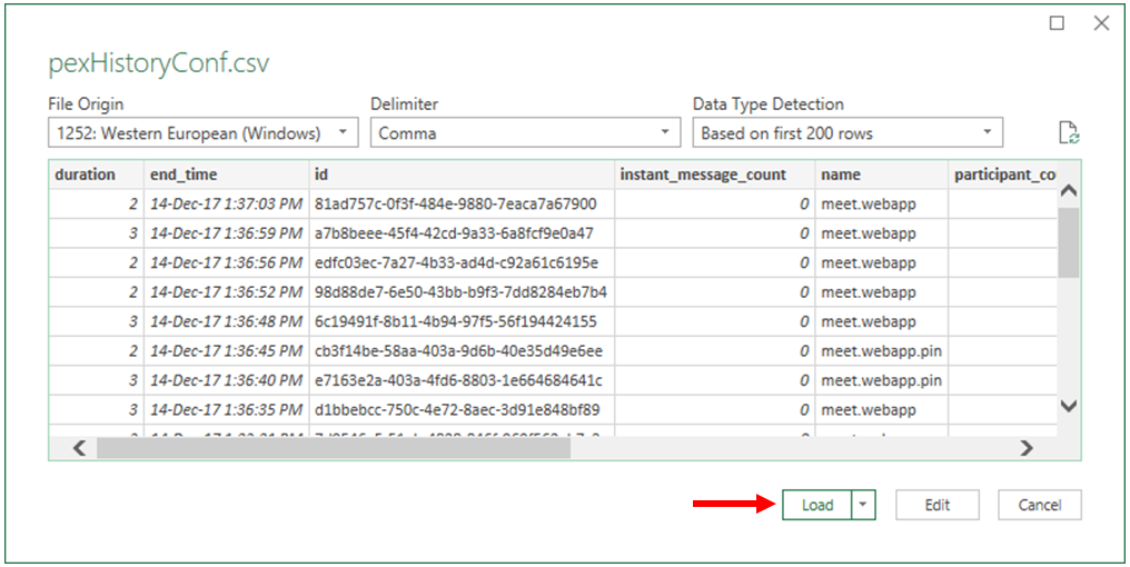 Load pexHistoryConf.csv - click to enlarge image