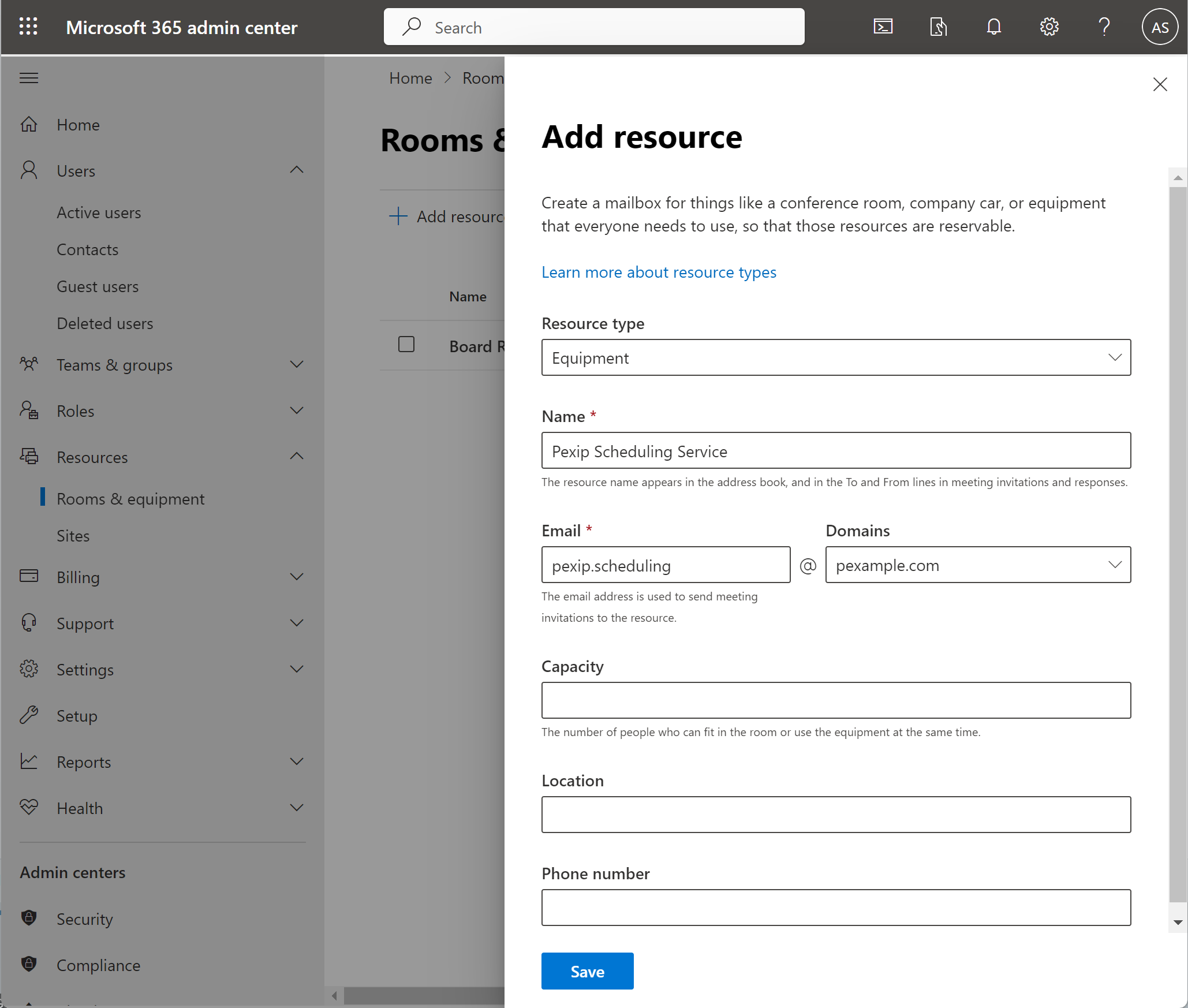 Create an equipment resource - select the image to enlarge it