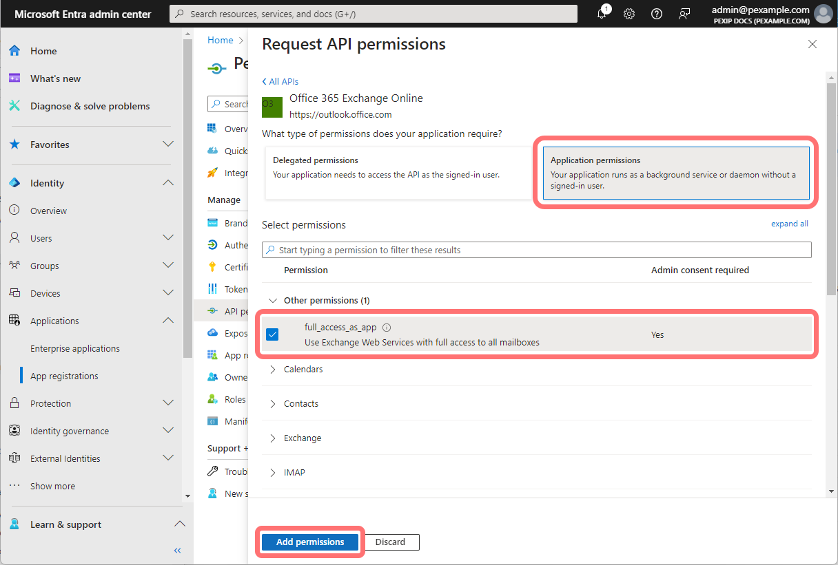 Request API permissions - select the image to enlarge it