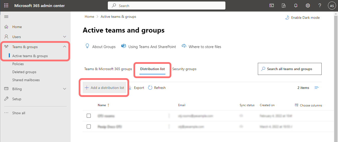 Add a distribution list - select the image to enlarge it