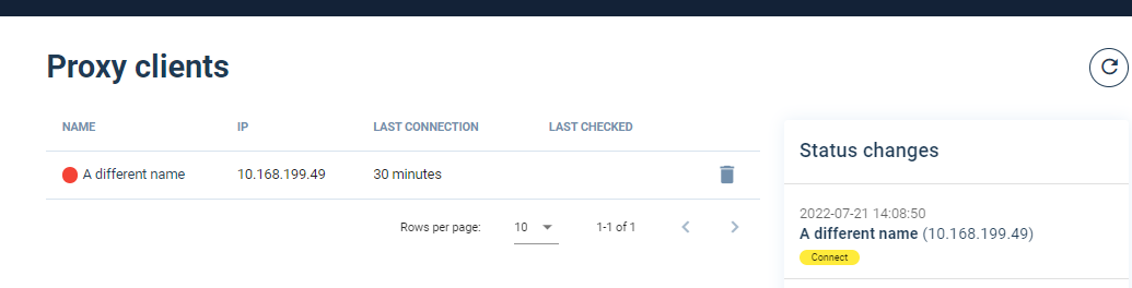 Initial status after a proxy client has been granted access - select the image to enlarge it