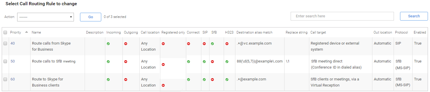 Example routing rules - select the image to enlarge it