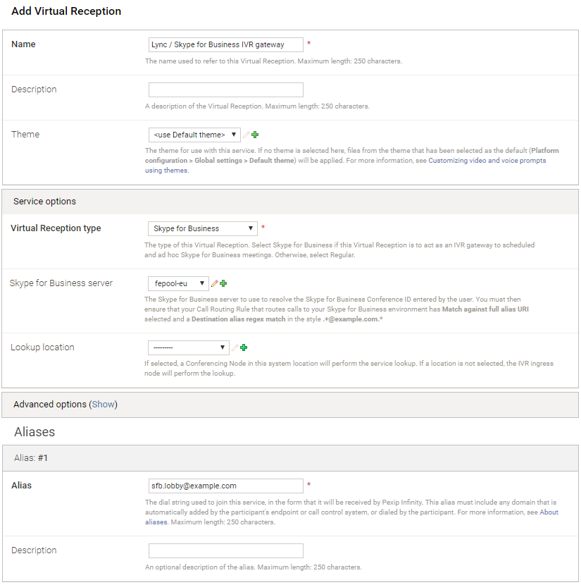 Skype for Business / Lync lobby Virtual Reception - select the image to enlarge it
