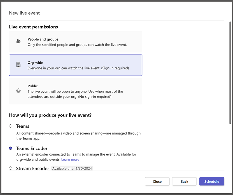 Set permissions and production method - select the image to enlarge it