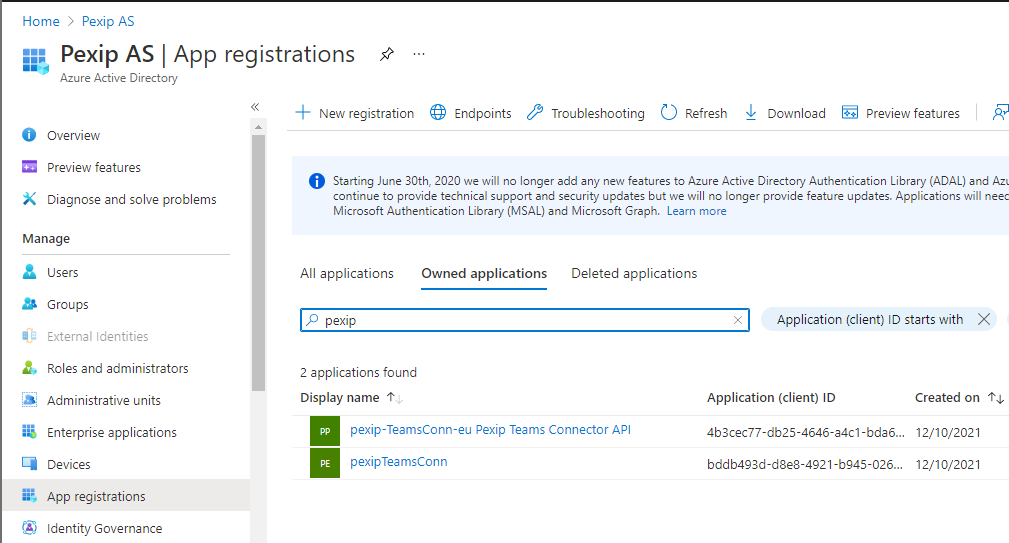 App registrations - select the image to enlarge it
